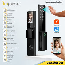 [New Arrival] 7 In 1 Tuya Smart Door Lock with Video Surveillance APP Remote Unlock Fully Automatic Fingerprint Digital Lock 3D Face Palm Unlock 6068 Security Door Lock