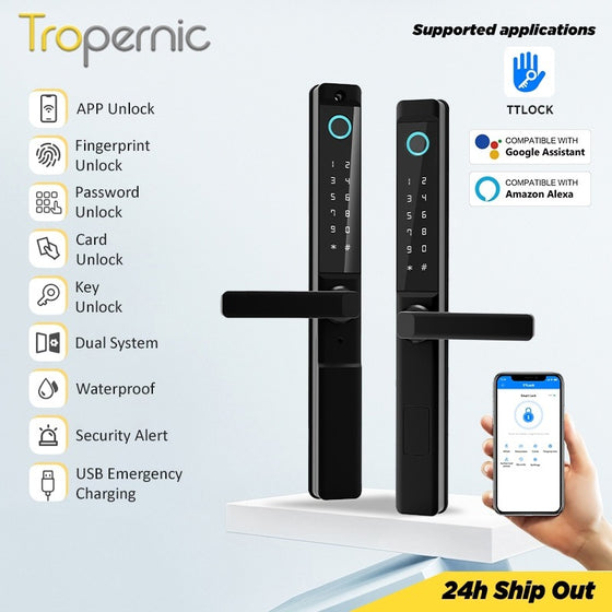 [Smart Grill Door Lock] TTLOCK Smart Door Lock Double Side Outdoor Waterproof Digital Lock with Doorbell Aluminum Door Electronic Lock Fingerprint/Password/IC Card/Key Unlock