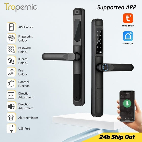 [Doorbell Function] 5 In 1 Tuya Smart Door Lock Waterproof Fingerprint Sliding Door Lock Zinc Alloy Electronic Lock Digital Password Lock For Aluminum Door