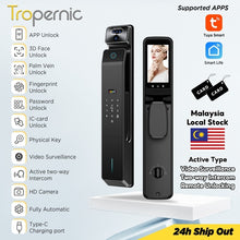 [Palmprint Unlock] 7 In 1 Tuya Smart Door Lock with Security Camera Video Surveillance 3D Facial Recognition Fully Automatic Digital Lock Intercom Security Door Lock