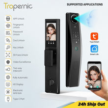 6 In 1 Tuya Smart Door Lock 3D Face Recognition Video Intercom Fully Auto Lock Pintu Rumah with Mechanical Deadlock APP Remote Unlock for Main Door