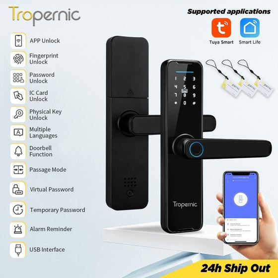 5 In 1 Tuya WiFi Smart Door Lock with Doorbell APP Remote Unlock Fingerprint Digital Lock Tombol Pintu Bilik Password Electronic Lock for Home Wooden Door