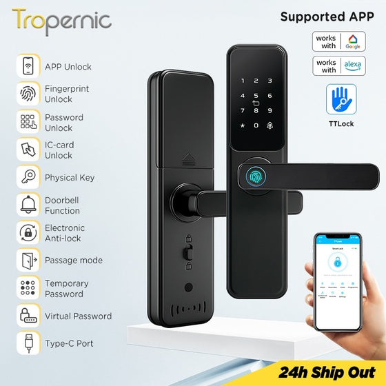TTLOCK Smart Door Lock with Doorbell APP Management Fingerprint Tombol Pintu Rumah Anti Theft Password Digital Lock Door Knob for Home Wooden Door