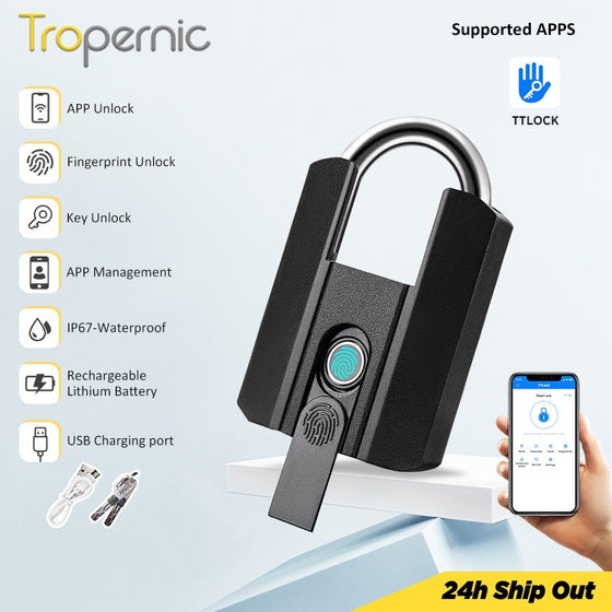 TTLOCK Smart Padlock IP67 Waterproof Fingerprint Padlock APP Remote Unlock USB Rechargeable Portable Outdoor Mini Anti-Theft Padlock With Key