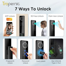 [New Arrival] 7 In 1 Tuya Smart Door Lock with Video Surveillance APP Remote Unlock Fully Automatic Fingerprint Digital Lock 3D Face Palm Unlock 6068 Security Door Lock