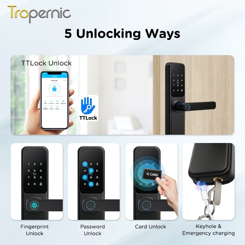 TTLOCK Smart Door Lock with Doorbell APP Management Fingerprint Tombol Pintu Rumah Anti Theft Password Digital Lock Door Knob for Home Wooden Door