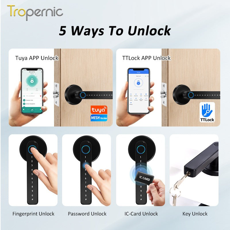 [No Drill] Tuya/TTLOCK Bluetooth Smart Door Lock APP Remote Unlock 5 In 1 Fingerprint Password IC Card Unlock Digital Lock for Wooden Door