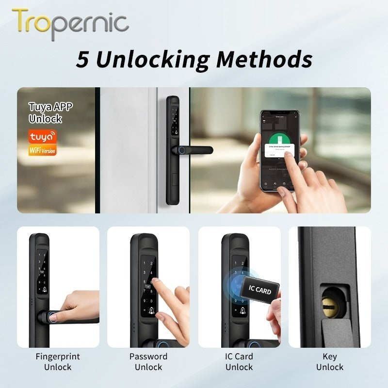[Doorbell Function] 5 In 1 Tuya Smart Door Lock Waterproof Fingerprint Sliding Door Lock Zinc Alloy Electronic Lock Digital Password Lock For Aluminum Door