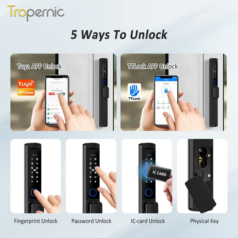 Tuya/TTLOCK Waterproof Smart Door Lock Anti Theft Zinc Alloy Sliding Door Lock with Short Handle Semi-Automatic Fingerprint Digital Lock For Aluminum Door