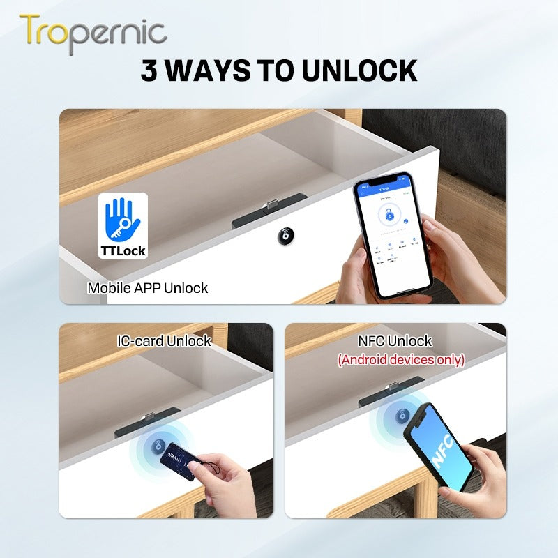 TTLOCK Smart Cabinet Lock with App Management, RFID IC Card Unlock, Keyless Hidden Drawer Lock, Bluetooth Unlock