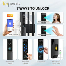 [New Grill Lock] 7 In 1 Tuya Smart Door Lock Fully Automatic Double Sided Lock 3D Face + Palm Recognition Waterproof Sliding Door Lock for Gate Door