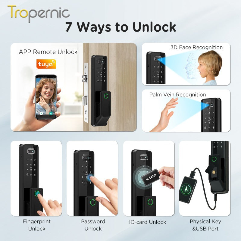 [Video Surveillance] Tuya Smart Door Lock 3D Face Palmprint Unlock Fully Automatic Digital Door Lock APP User Management Remote Unlock Fingerprint Tombol Pintu Rumah for Wooden Door