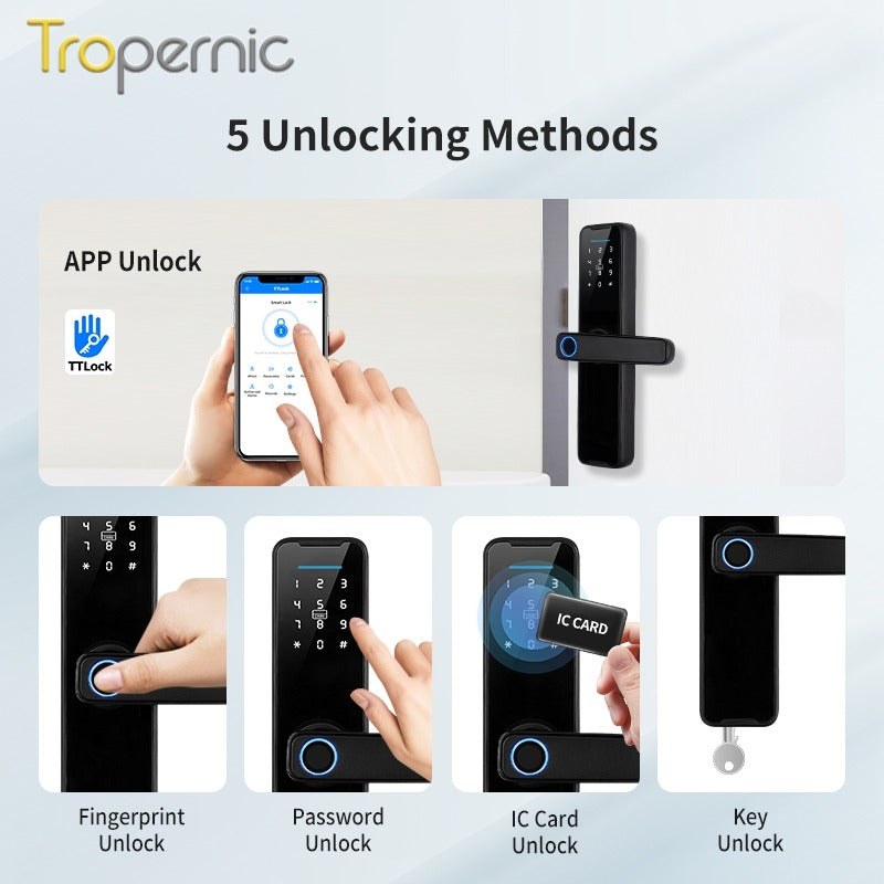 [Ready Stock] 5 In 1 TTLOCK Smart Door Lock Fingerprint Lock Pintu Rumah APP Remote Unlock Password Digital Lock for Woodern Door APP Management Google Home Amazon Alexa