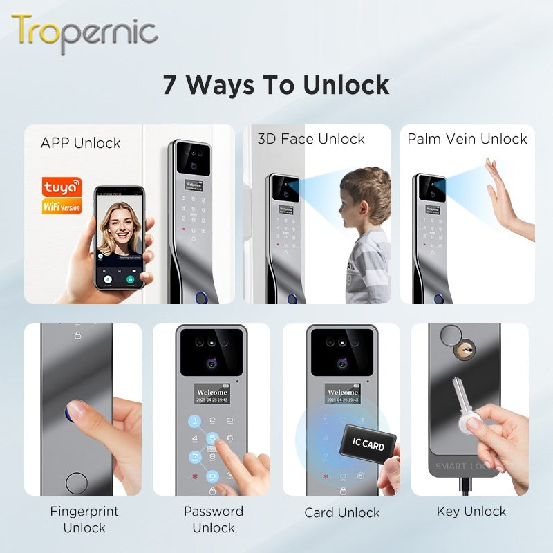 [Ready Stock] 7 In 1 Tuya Fully Automatic Smart Door Lock with HD Camera Palm Unlock Video Surveillance 6068 Security Door Lock APP Remote Unlock Keyless Digital Lock Support Two Way Intercom