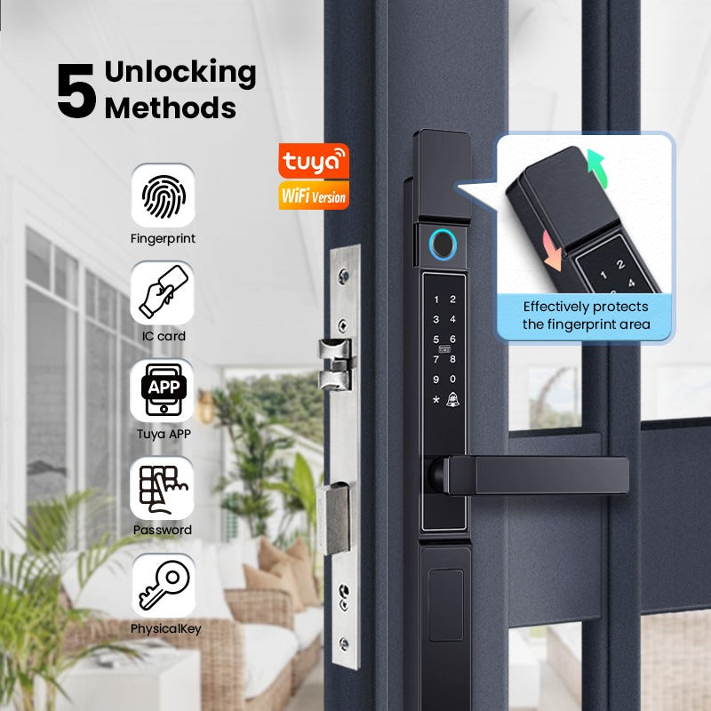 [Grill Door Smart Lock] Tuya Smart Door Lock Double Sided System Waterproof Digital Lock for Grill Door 5 In 1 Digital Lock with Doorbell Function for Sliding Door