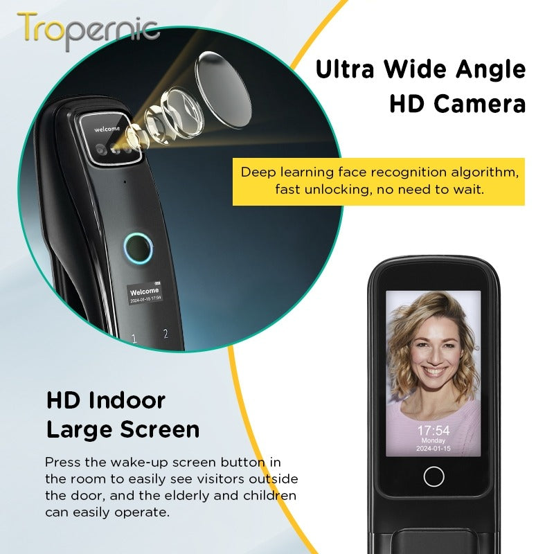 [Video Surveillance] 7 In 1 Tuya Smart Door Lock with HD Security Camera Fully Automatic Safety Door Digital Lock with Intercom Function