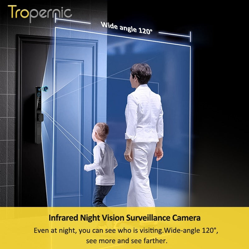 Tuya WiFi Smart Door Lock with Security Camera Fingerprint Sliding Door Lock with Electronic Anti Lock Button Security Password Digital Door Lock for Home