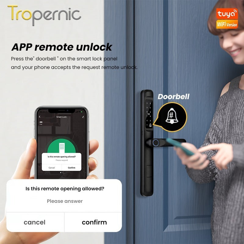[Doorbell Function] 5 In 1 Tuya Smart Door Lock Waterproof Fingerprint Sliding Door Lock Zinc Alloy Electronic Lock Digital Password Lock For Aluminum Door