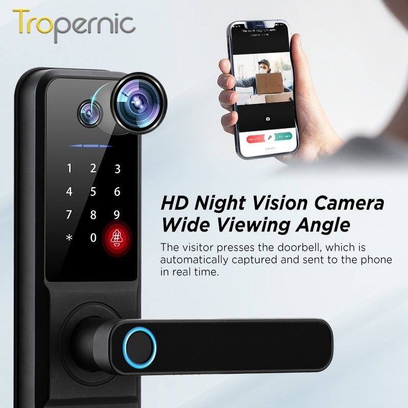 Tuya Smart Lock With Security Camera App Remote Unlock 5 In 1 Digital Lock With Doorbell For Home Fingerprint Password IC Card Key Unlock