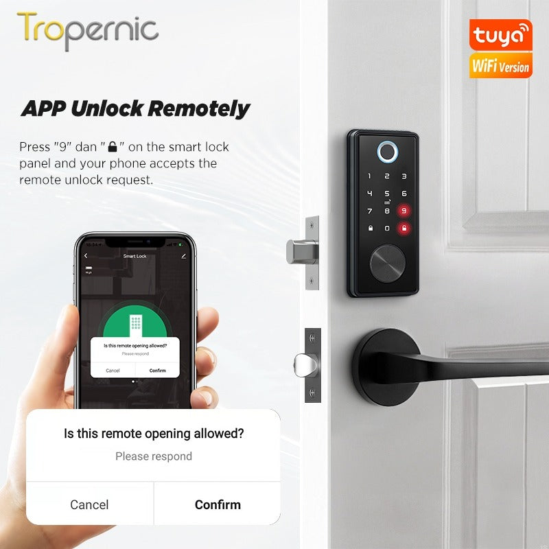 Tuya Smart Door Lock WiFi Remote Unlock Digital Password IC Card Biometric Fingerprint Unlock Fully Automatic Electric Deadbolt