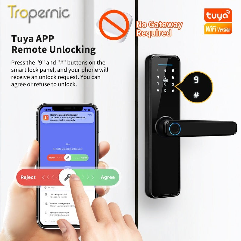 5 In 1 Tuya WiFi Smart Door Lock with Doorbell APP Remote Unlock Fingerprint Digital Lock Tombol Pintu Bilik Password Electronic Lock for Home Wooden Door