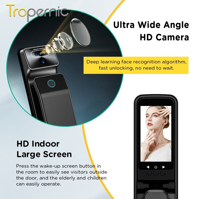 [Palmprint Unlock] 7 In 1 Tuya Smart Door Lock with Security Camera Video Surveillance 3D Facial Recognition Fully Automatic Digital Lock Intercom Security Door Lock