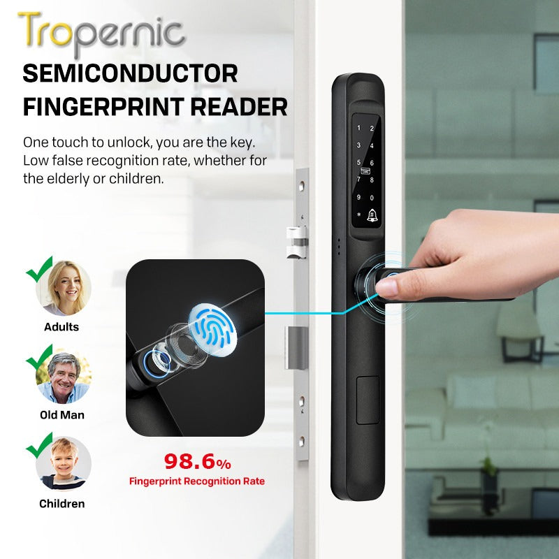 [Doorbell Function] 5 In 1 Tuya Smart Door Lock Waterproof Fingerprint Sliding Door Lock Zinc Alloy Electronic Lock Digital Password Lock For Aluminum Door