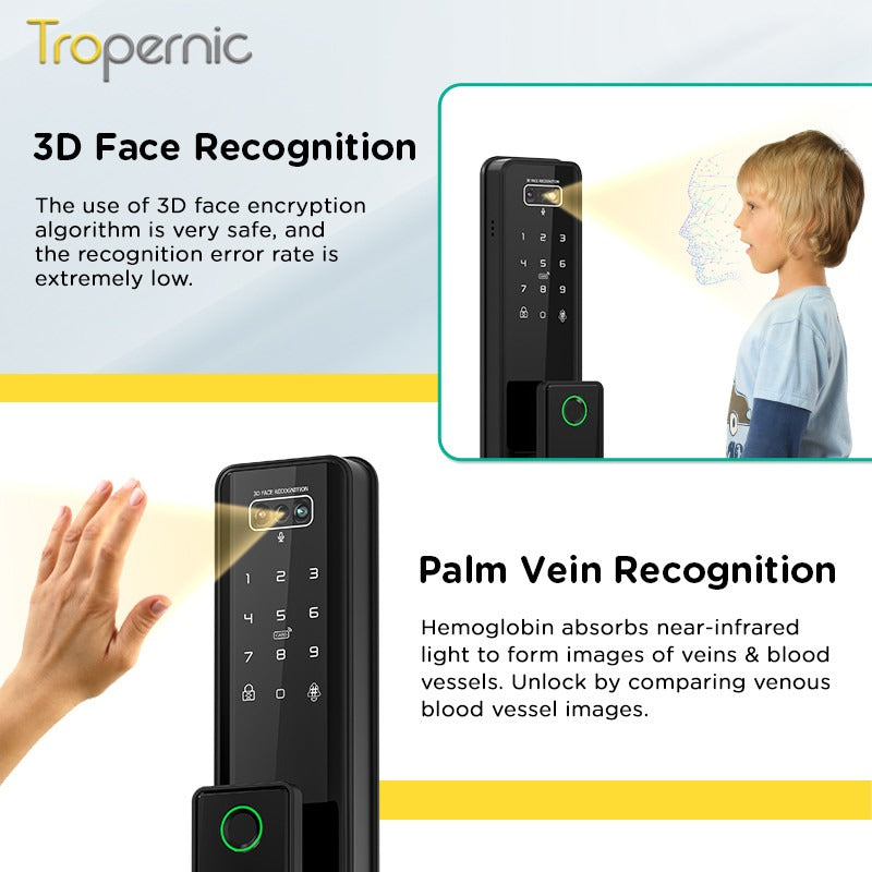 [Video Surveillance] Tuya Smart Door Lock 3D Face Palmprint Unlock Fully Automatic Digital Door Lock APP User Management Remote Unlock Fingerprint Tombol Pintu Rumah for Wooden Door