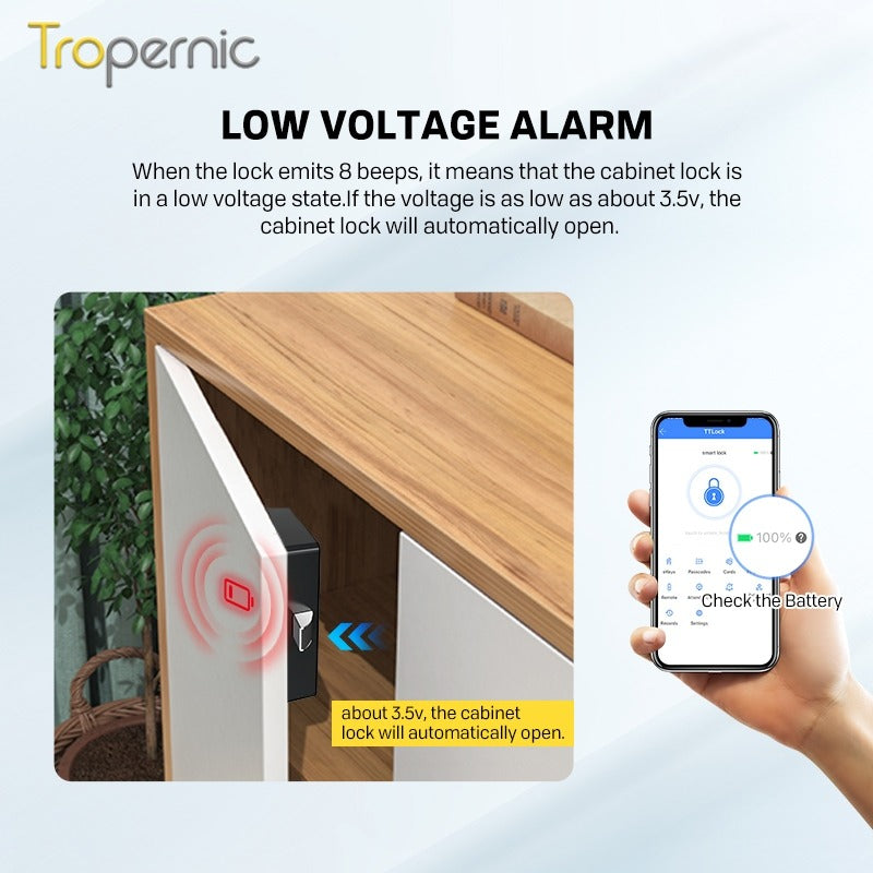 TTLOCK Smart Cabinet Lock with App Management, RFID IC Card Unlock, Keyless Hidden Drawer Lock, Bluetooth Unlock