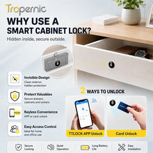 TTLOCK Smart Cabinet Lock with App Management, RFID IC Card Unlock, Keyless Hidden Drawer Lock, Bluetooth Unlock