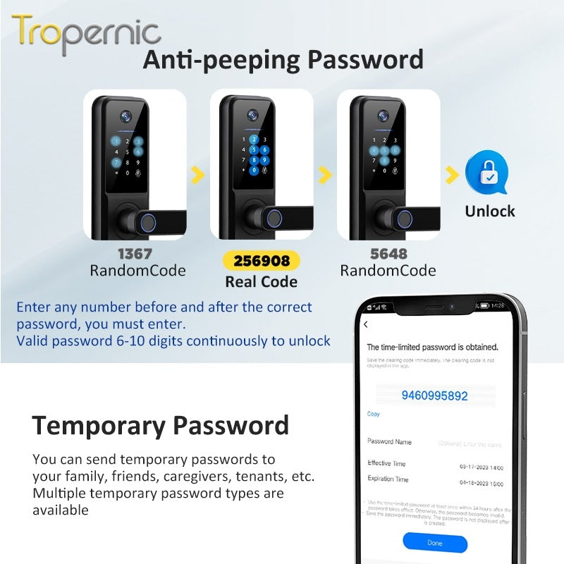 Tuya Smart Lock With Security Camera App Remote Unlock 5 In 1 Digital Lock With Doorbell For Home Fingerprint Password IC Card Key Unlock