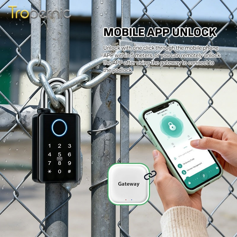 Heavy Duty Tuya BLE Smart Padlock with 10mm Shackle IP65 Waterproof 5 In 1 Fingerprint Padlock for Outdoor Warehouse APP Managed