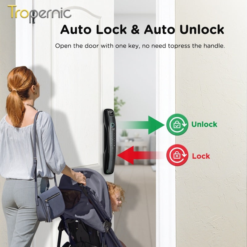 [Video Surveillance] 7 In 1 Tuya Smart Door Lock with HD Security Camera Fully Automatic Safety Door Digital Lock with Intercom Function