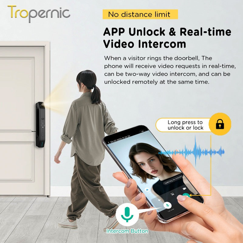 7 In 1 Tuya Smart Door Lock with HD Camera Video Surveillance APP Remote Unlock Fully Automatic Security Door Digital Lock Face Palm Print Unlock Kunci Pintu Rumah