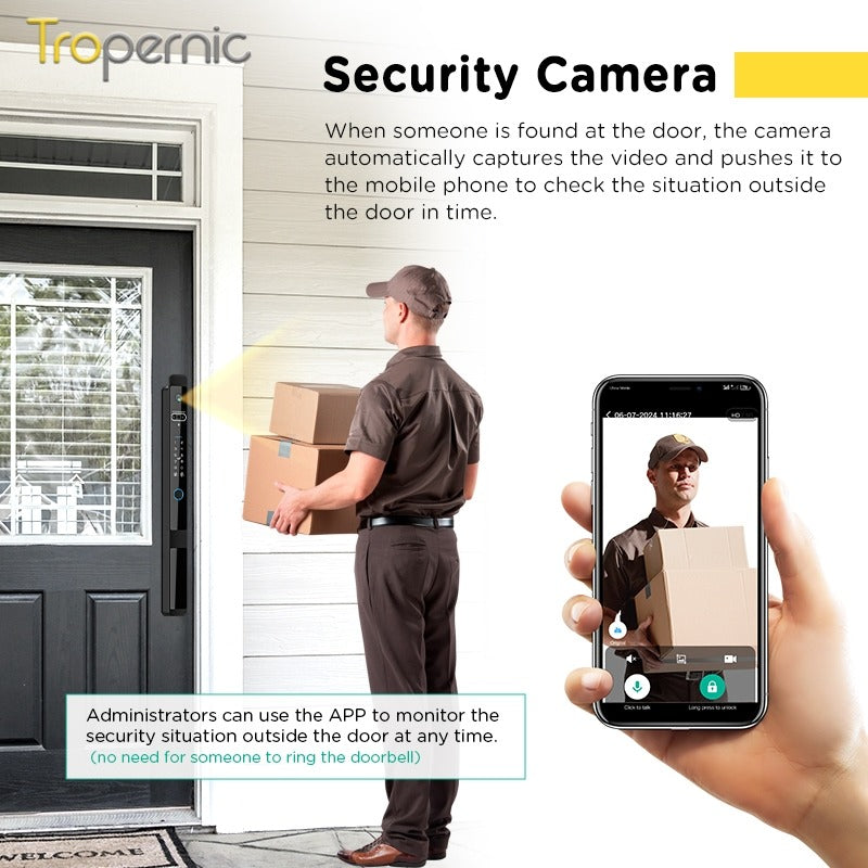 [Face Unlock] Tuya Smart Door Lock with Camera 6 In 1 Fully Automatic Sliding Door Lock APP Remote Unlock Fingerprint Digital Lock for Aluminum Door