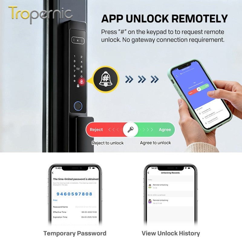 [New Grill Lock] 7 In 1 Tuya Smart Door Lock Fully Automatic Double Sided Lock 3D Face + Palm Recognition Waterproof Sliding Door Lock for Gate Door