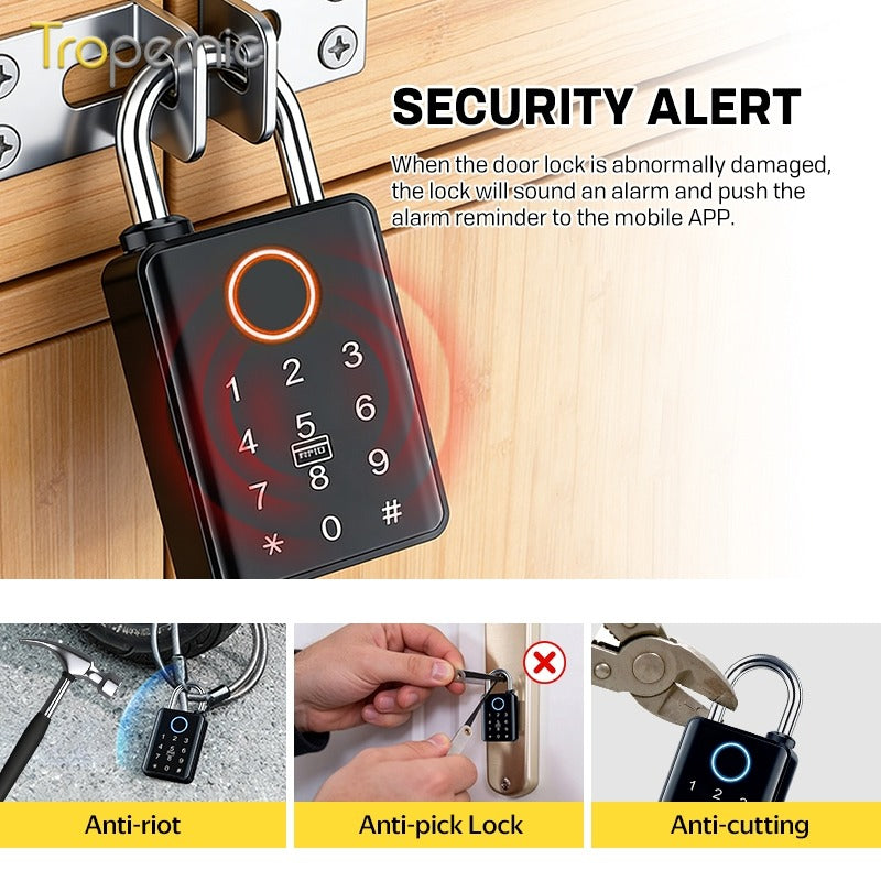 Heavy Duty Tuya BLE Smart Padlock with 10mm Shackle IP65 Waterproof 5 In 1 Fingerprint Padlock for Outdoor Warehouse APP Managed