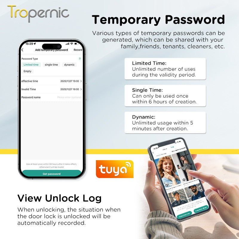 [Video Surveillance] Tuya Smart Door Lock 3D Face Palmprint Unlock Fully Automatic Digital Door Lock APP User Management Remote Unlock Fingerprint Tombol Pintu Rumah for Wooden Door