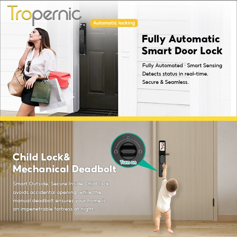 [Palmprint Unlock] 7 In 1 Tuya Smart Door Lock with Security Camera Video Surveillance 3D Facial Recognition Fully Automatic Digital Lock Intercom Security Door Lock