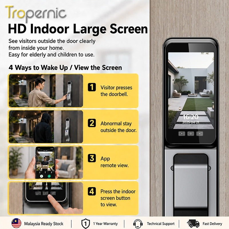 [Ready Stock] 7 In 1 Tuya Fully Automatic Smart Door Lock with HD Camera Palm Unlock Video Surveillance 6068 Security Door Lock APP Remote Unlock Keyless Digital Lock Support Two Way Intercom