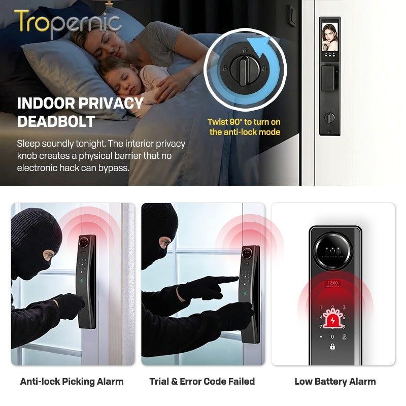 6 In 1 Tuya Smart Door Lock 3D Face Recognition Video Intercom Fully Auto Lock Pintu Rumah with Mechanical Deadlock APP Remote Unlock for Main Door