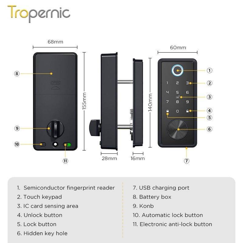 [24h Ship Out] TTLOCK Fully Automatic Smart Lock Biometric Fingerprint Digital Door Lock with Sliding Cover Keyhole Password IC Card Key Unlock