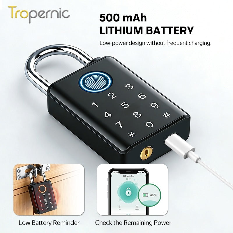 Heavy Duty Tuya BLE Smart Padlock with 10mm Shackle IP65 Waterproof 5 In 1 Fingerprint Padlock for Outdoor Warehouse APP Managed