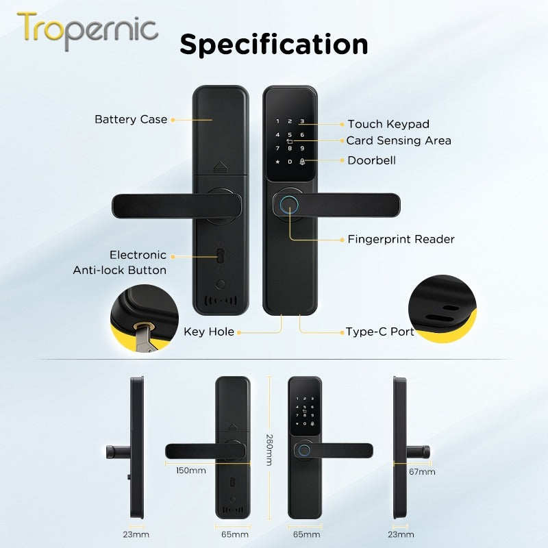 TTLOCK Smart Door Lock with Doorbell APP Management Fingerprint Tombol Pintu Rumah Anti Theft Password Digital Lock Door Knob for Home Wooden Door