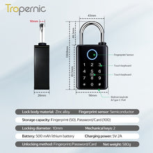 Heavy Duty Tuya BLE Smart Padlock with 10mm Shackle IP65 Waterproof 5 In 1 Fingerprint Padlock for Outdoor Warehouse APP Managed