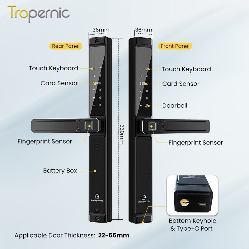 [Grill Door Lock] TTLOCK Double Sided Smart lock Waterproof Double Side System Digital Lock with Doorbell Bluetooth Smart Grill Door Lock