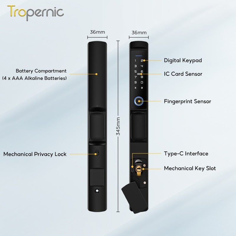 Tuya/TTLOCK Waterproof Smart Door Lock Anti Theft Zinc Alloy Sliding Door Lock with Short Handle Semi-Automatic Fingerprint Digital Lock For Aluminum Door