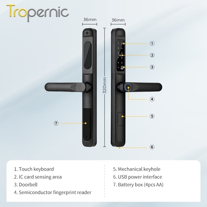 [Doorbell Function] 5 In 1 Tuya Smart Door Lock Waterproof Fingerprint Sliding Door Lock Zinc Alloy Electronic Lock Digital Password Lock For Aluminum Door