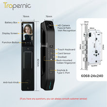 7 In 1 Tuya Smart Door Lock with HD Camera Video Surveillance APP Remote Unlock Fully Automatic Security Door Digital Lock Face Palm Print Unlock Kunci Pintu Rumah