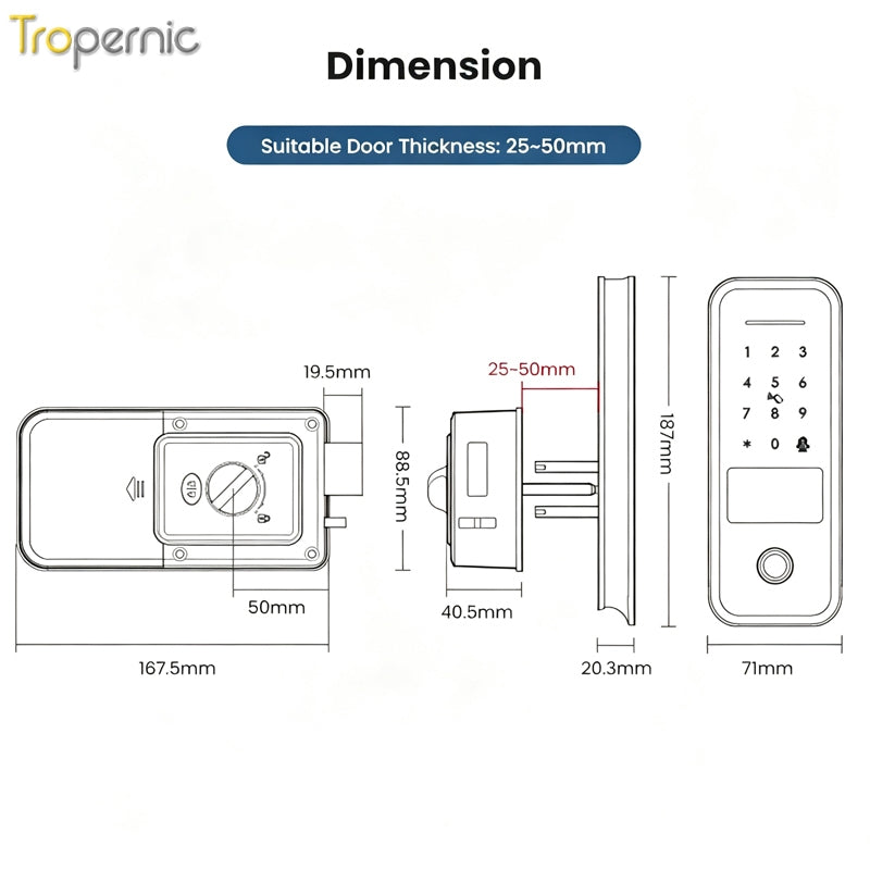 Tropernic R7 Tuya WiFi Smart Rim Lock
